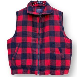 Vintage 90s Woodland Men's XL Red Buffalo Plaid Vest Jacket Lumberjack Style